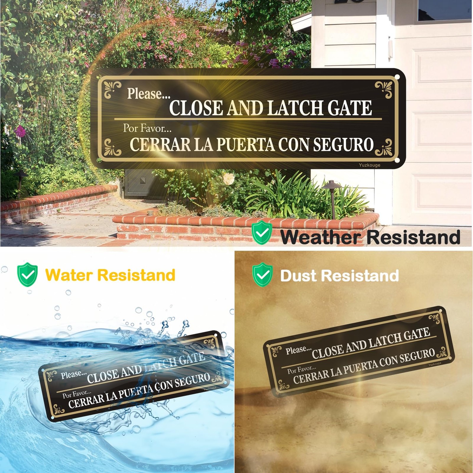 2 Pack 10×3 In Bilingual English Spanish Close Latch Gate Aluminum Metal Sign