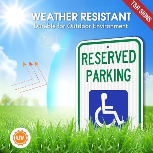 (2 Pack) Handicap Parking Sign, Reserved Parking Sign, Large 18″ x 12″ Engine…