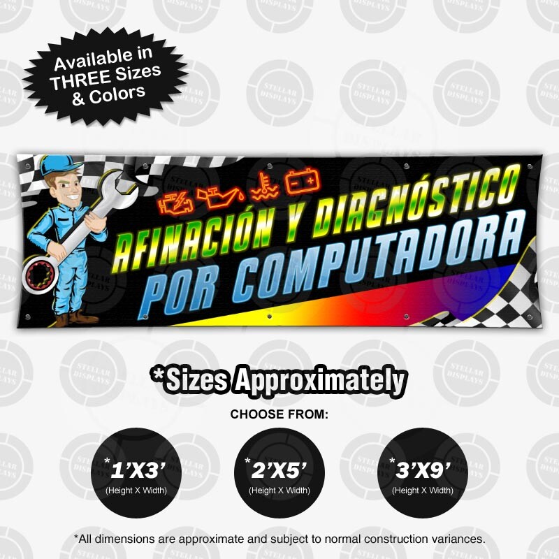 Afinación y Diagnóstico por Computadora Banner Vinyl Sign Español Spanish Poster