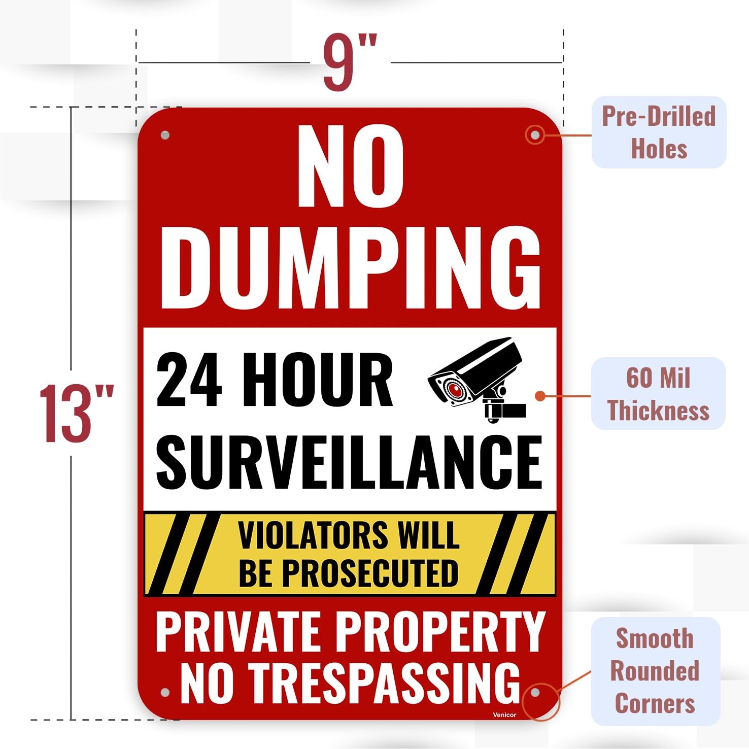 1PC No Dumping Sign Private Property Sign, 13 x 9 Inches – Aluminum – No Illegal