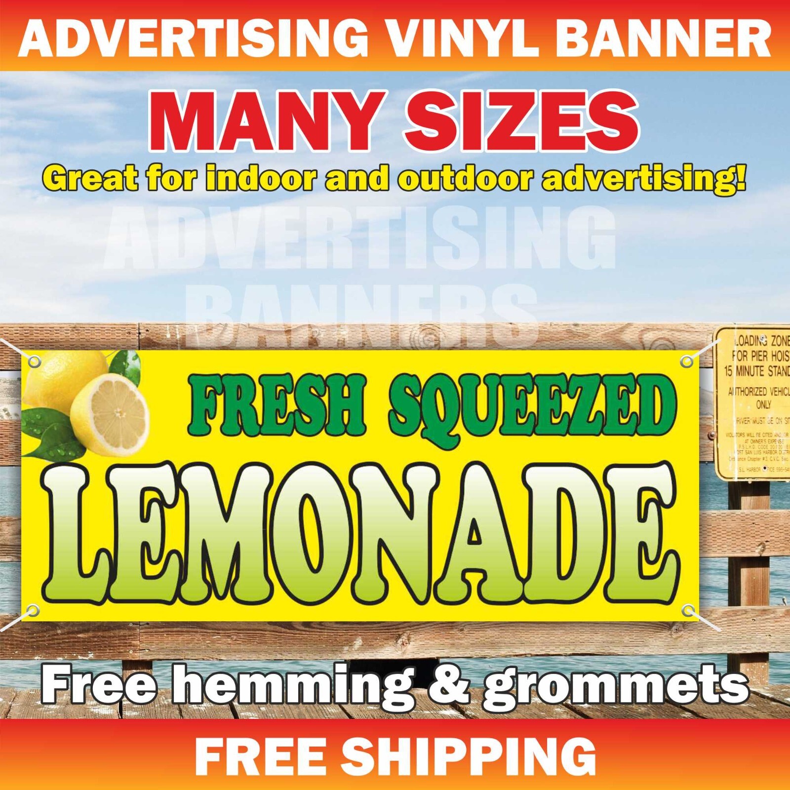 FRESH SQUEEZED LEMONADE Advertising Banner Vinyl Mesh Sign Ice Cold Drinks Tea