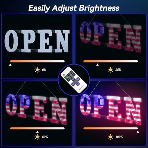 40″ x 14″ American Flag LED OPEN Sign with Remote Control, Dimmable Brightness,