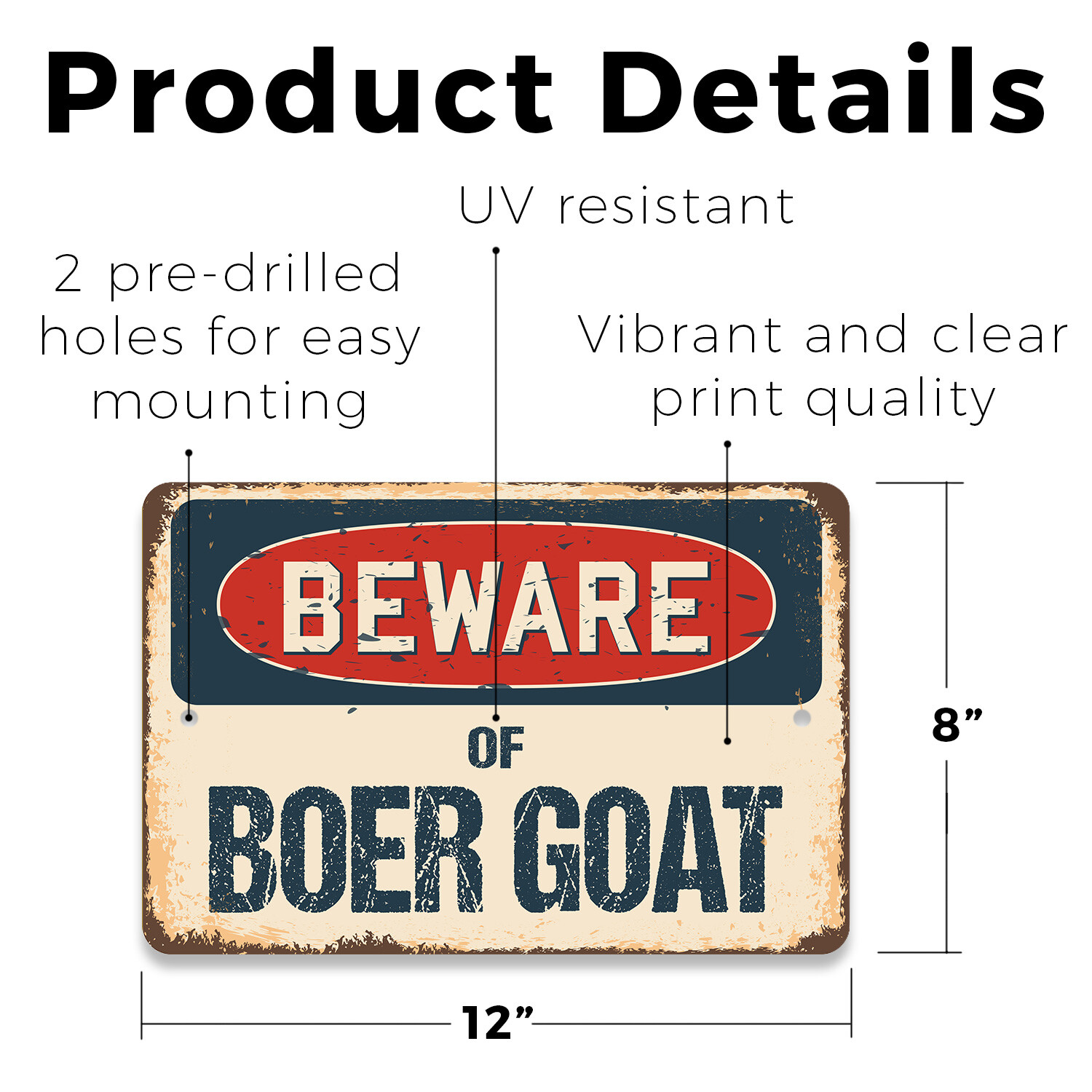 Boer Goat (3 Pack) Plastic Street Sign Crossing Warning Vintage Rustic Beware