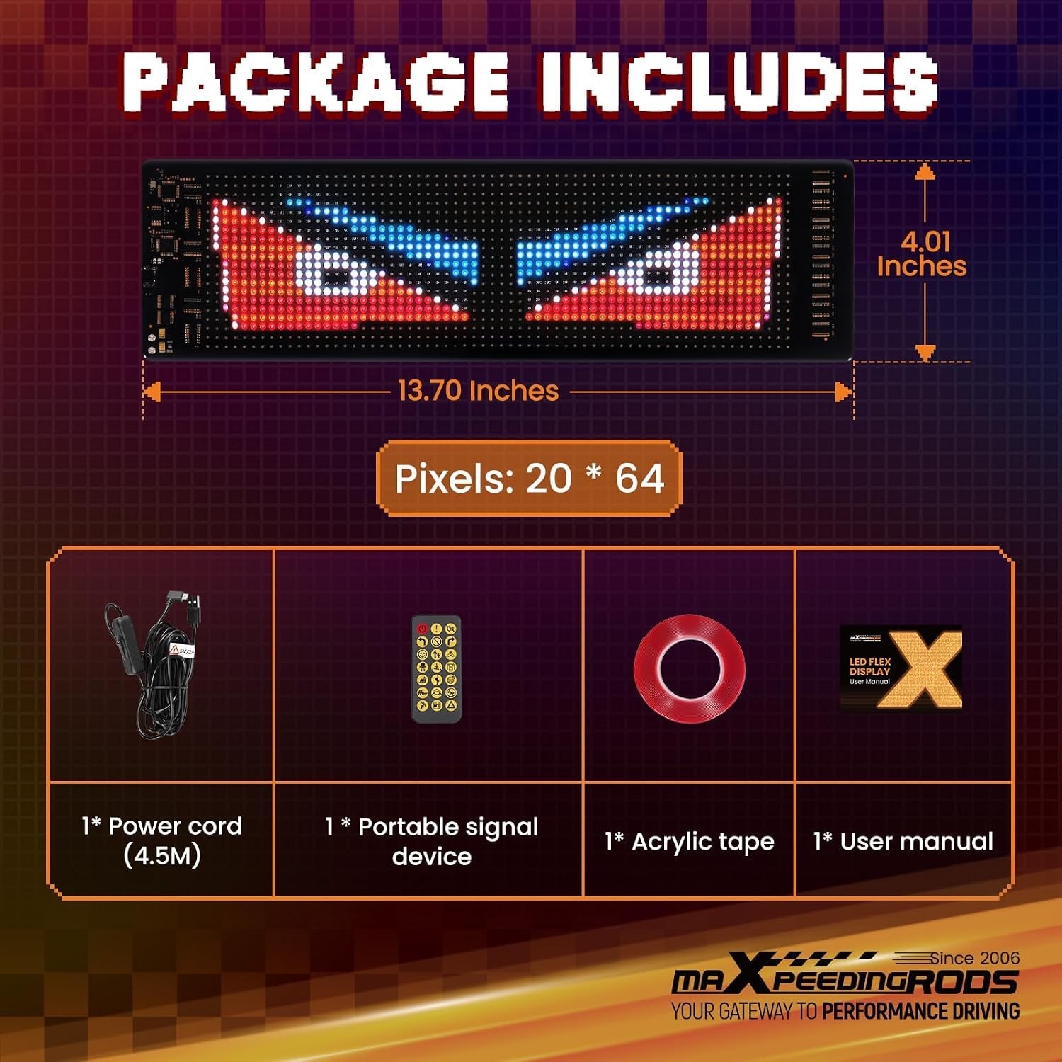 Flexible LED Display for Cars – 14″x4″ Waterproof RGB Sign with Remote Control