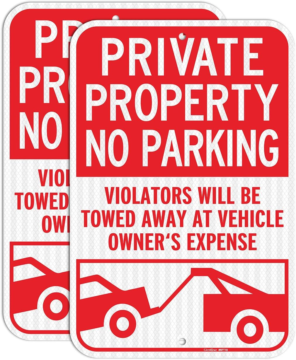 Private Property No Parking Signs – 2 Pack, Reflective Aluminum, 18×12 Inches