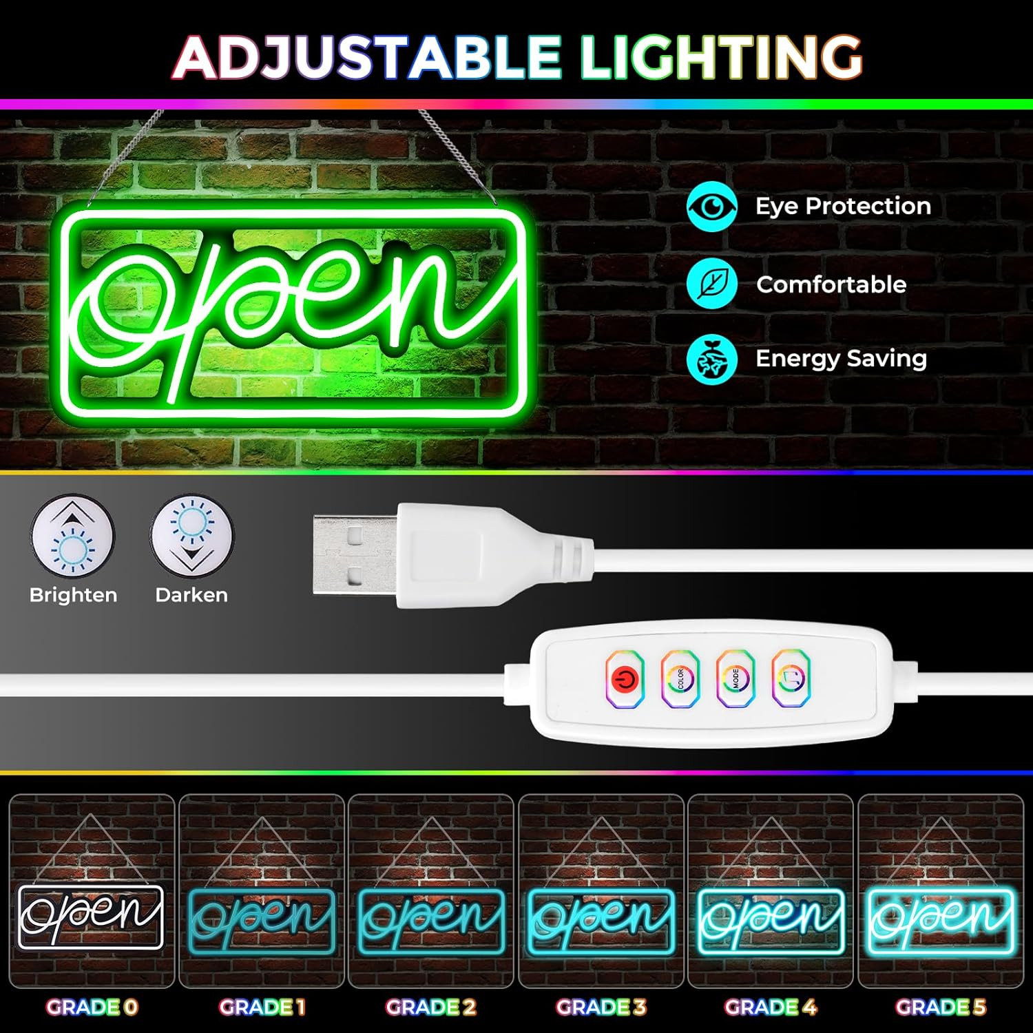 Led Open Signs for Business,Colorful and High Brightness LED and Remote Control,