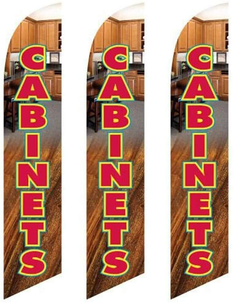 Three (3) Pack Full Sleeve Swooper Flags CABINETS SALE Red Yellow Cabinet Pic