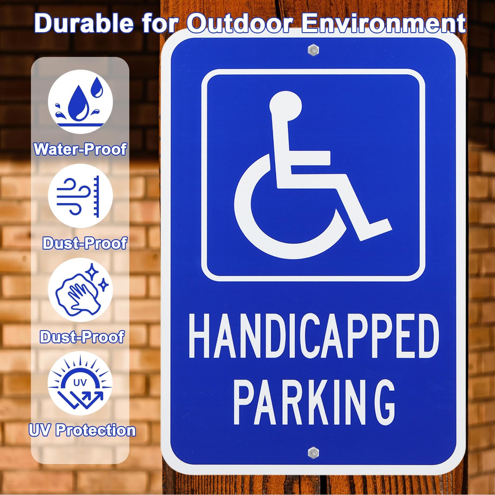 4 PCS Handicap Parking Sign 18×12 Inch 1mm Aluminum Reflective Blue