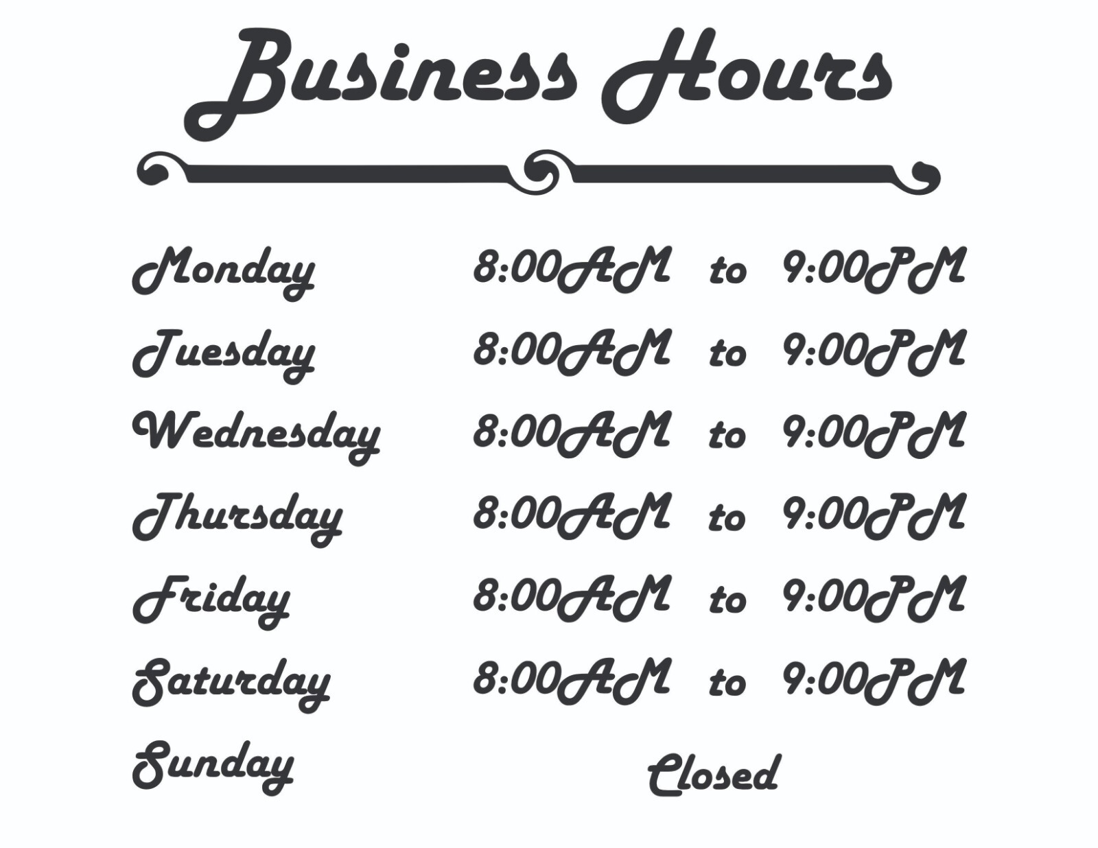 Retro Business Hours Decal Customizable Hours & Colors +Custom Sizes Window/Door