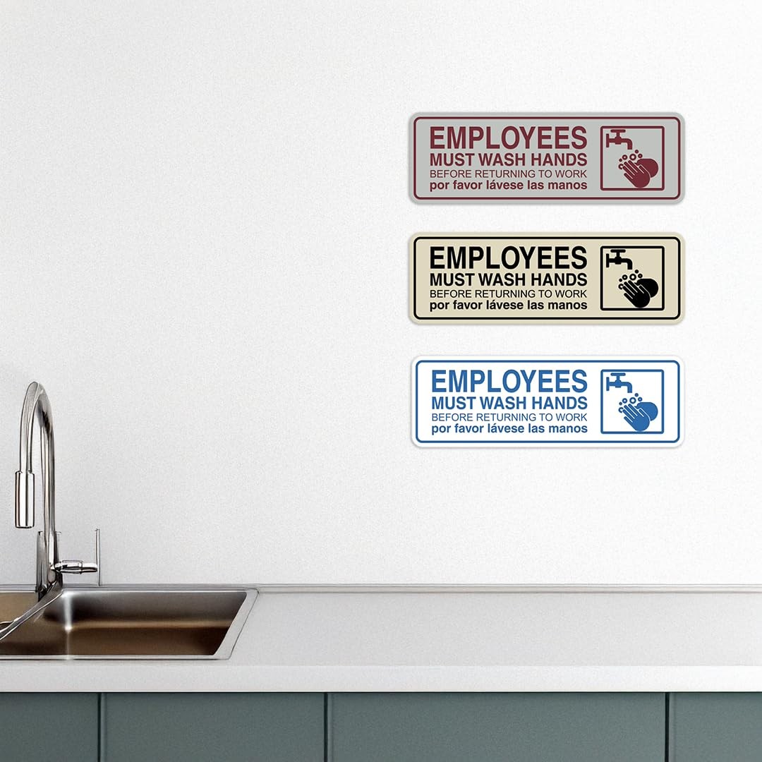 All Quality Standard Employees Must Wash Hands Door/Wall Sign – Red/Gold –