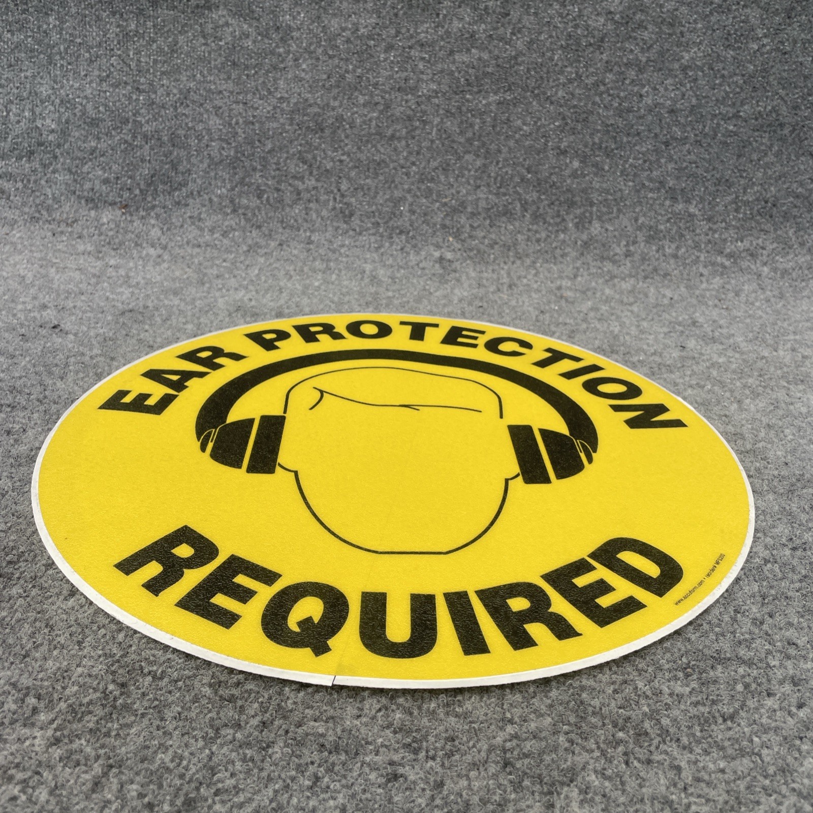 Accuform MFS202 EAR PROTECTION REQUIRED 17” Black/Yellow Floor Adhesive Vinyl