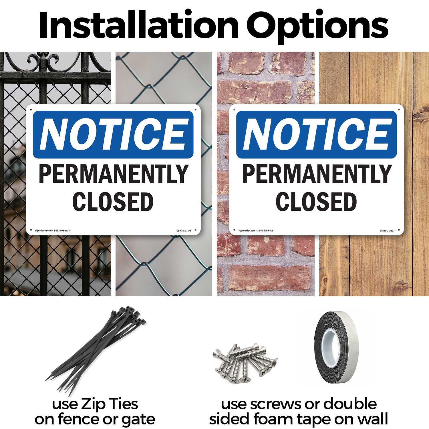 Permanently Closed OSHA Notice Sign Metal, Plastic, Or Decal – 5 or 10 Pack