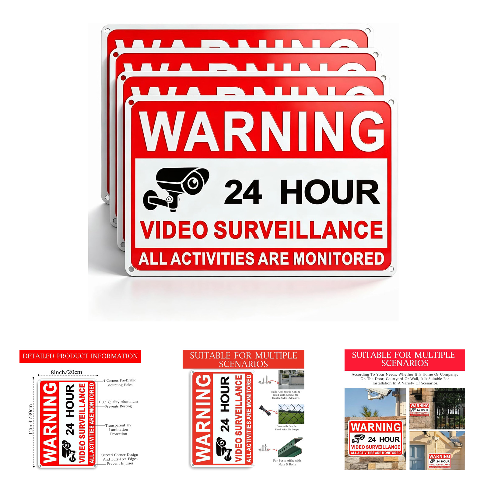 Video Surveillance Signs 8×12 Inch Rust-Proof Metal Outdoor No Trespassing
