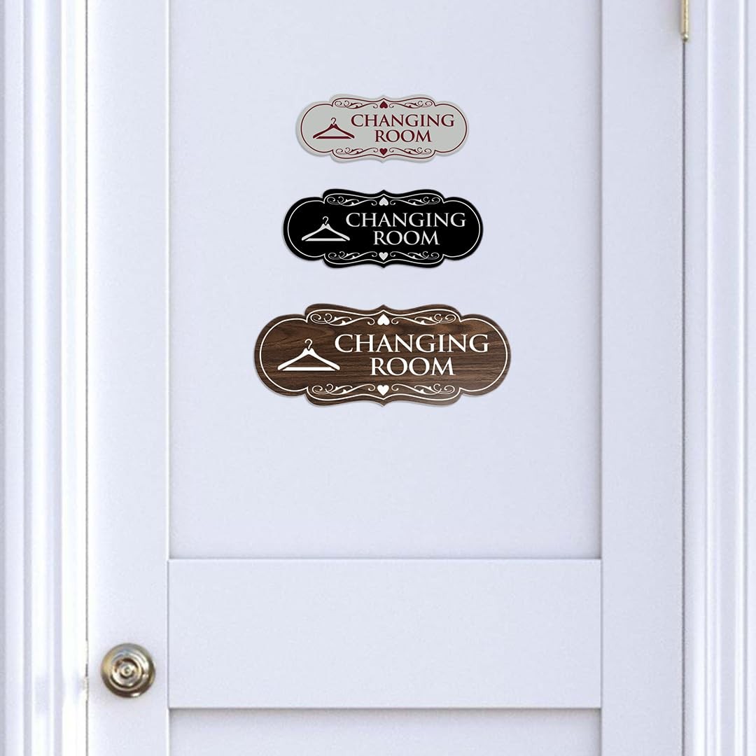 Designer Changing Room Sign Walnut Large Adhesive Tape Mount Flat Surface