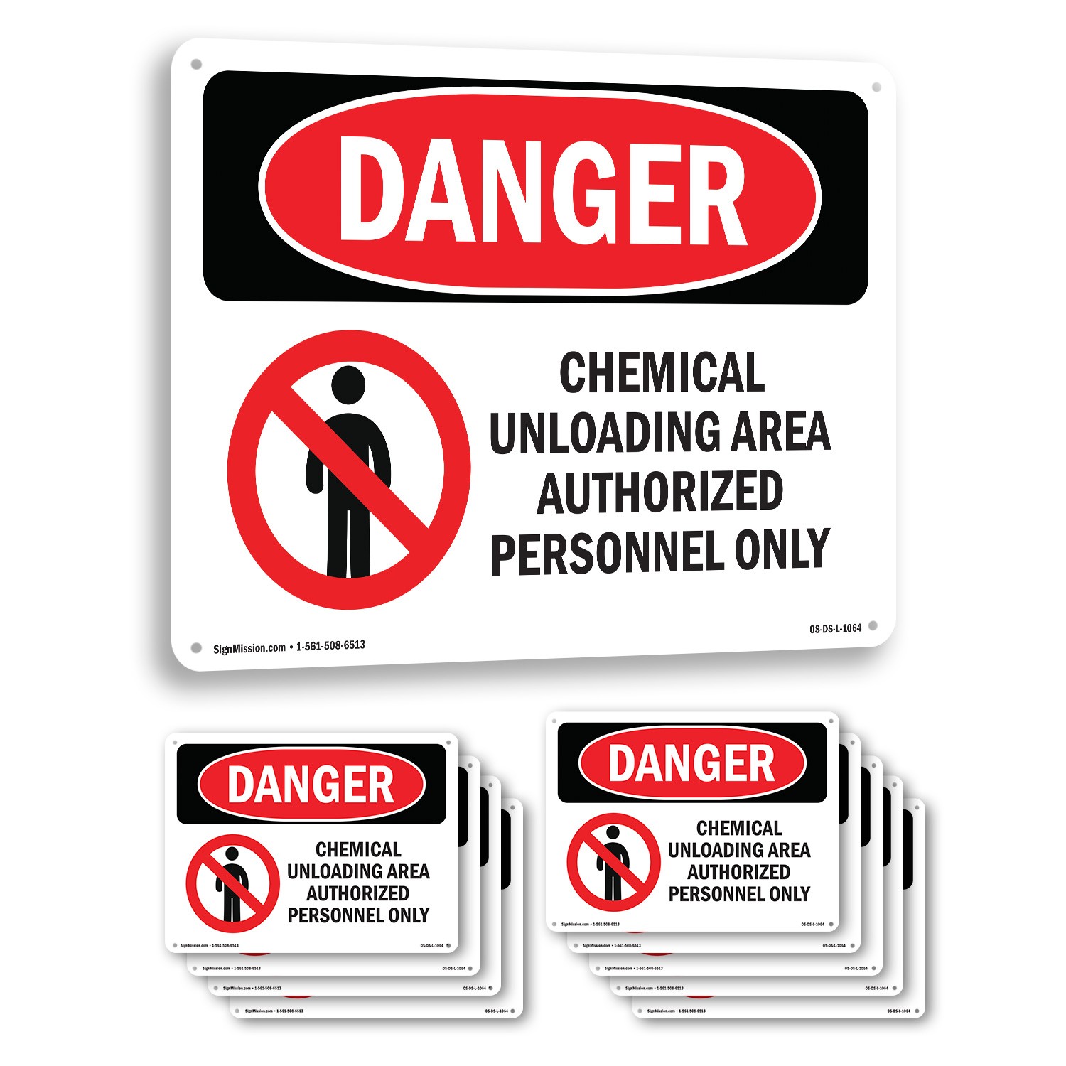 Chemical Unloading Area Authorized Only OSHA Danger Sign Or Decal – 5 or 10 Pack