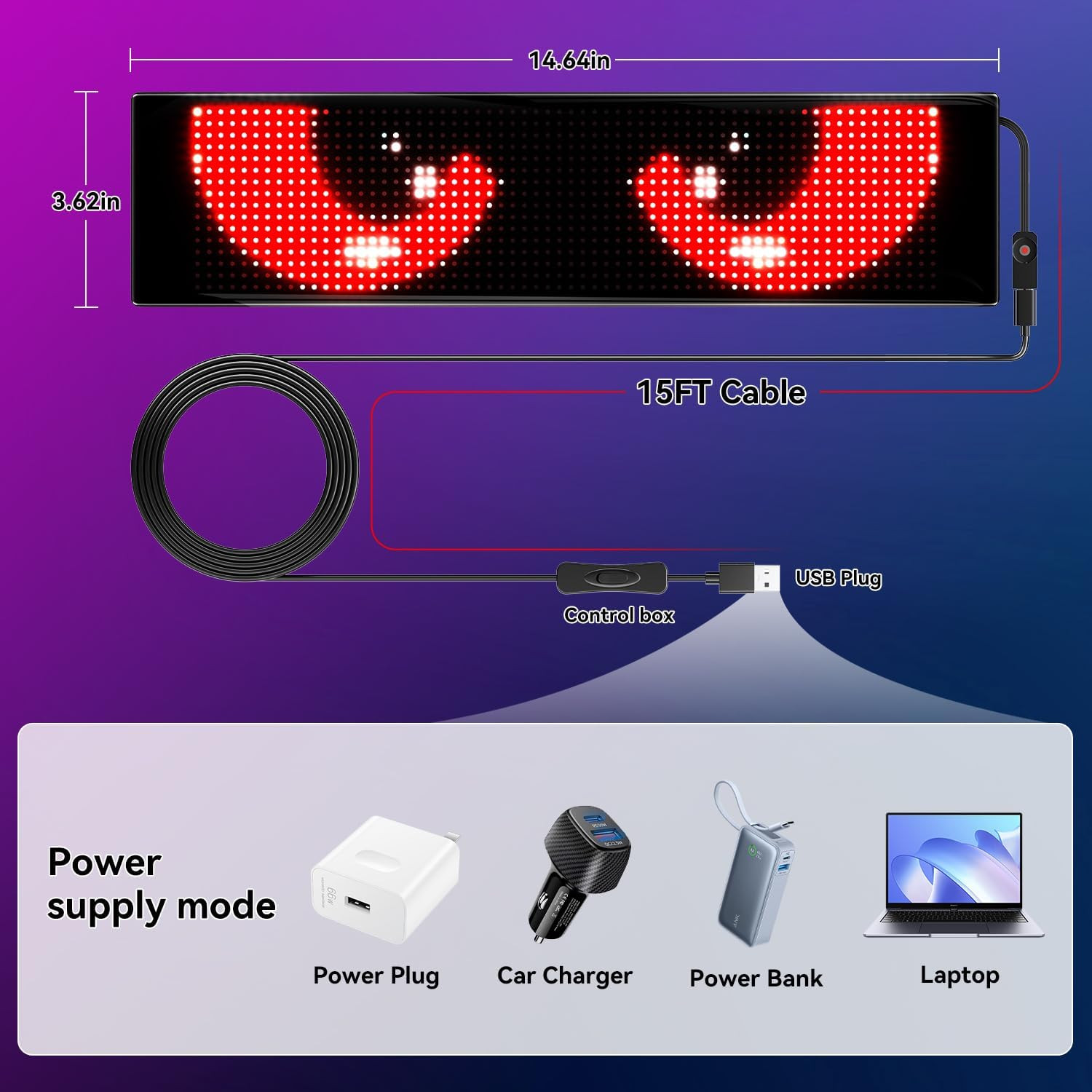 Car Windshield LED Sign Bluetooth APP Controlled Scrolling Display Programmable