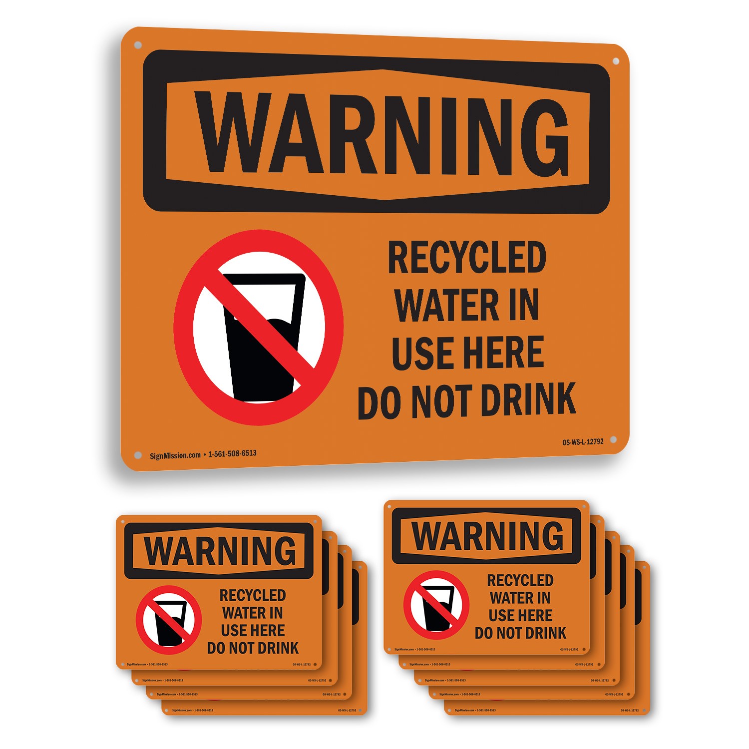 Recycled Water In Use Here Do Not Drink OSHA WARNING Sign, Decal 5 or 10 Pack