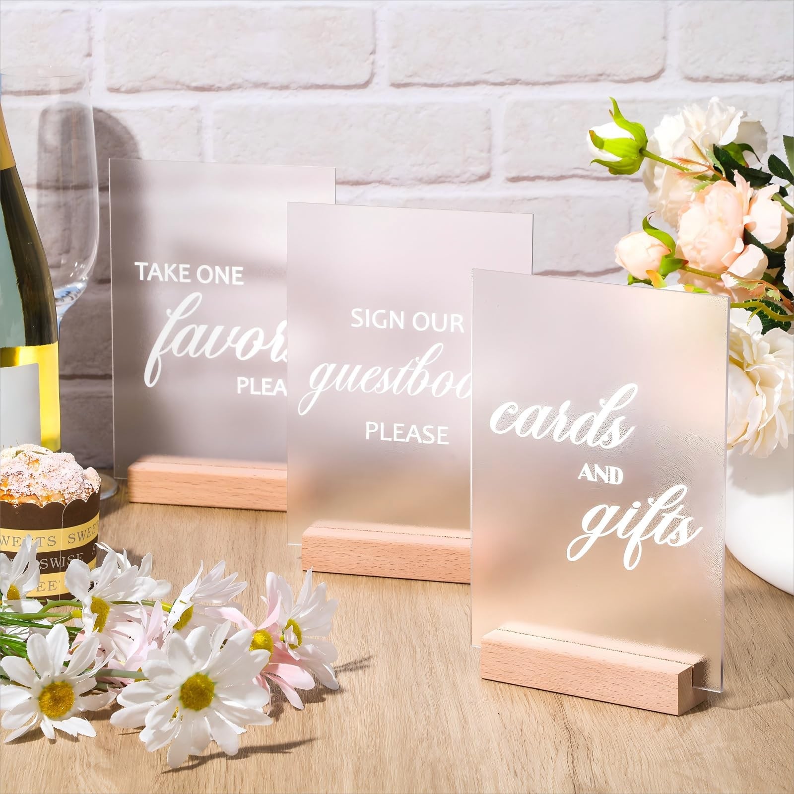3 PCS 5×7 Inch Acrylic Wedding Signs with Stands for Guest Book, Gifts Table