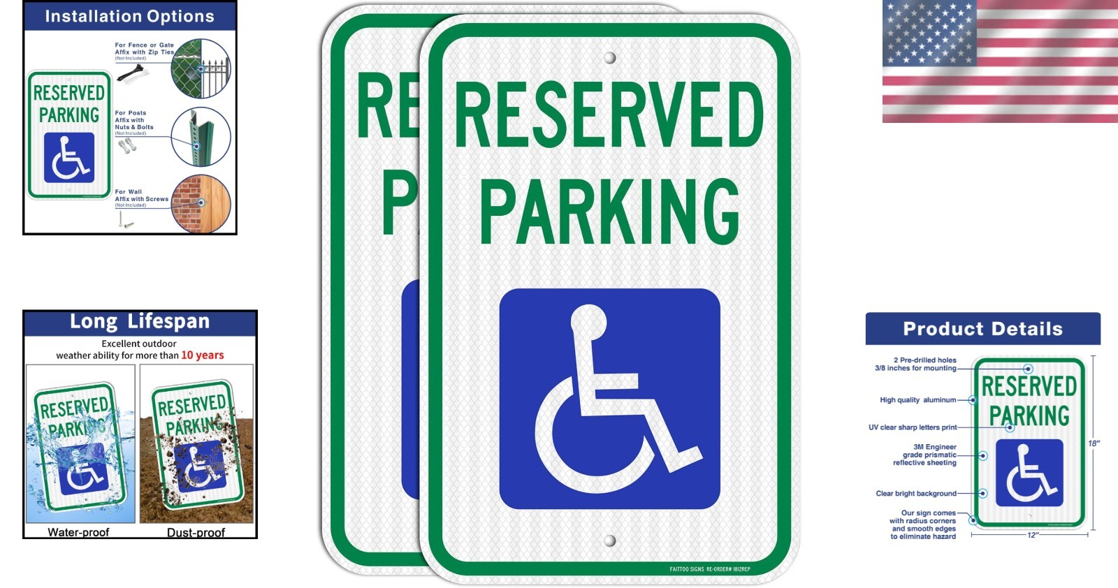Weather Resistant 2 Pack Reserved Handicap Parking Signs – 18×12 Waterproof