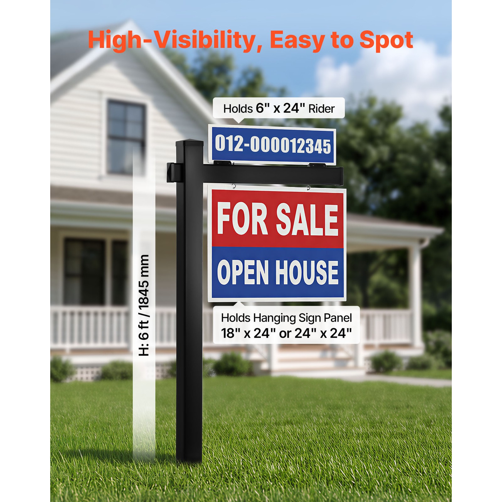 Uimoso 6 ft Black PVC Real Estate Yard Sign Holder for Outdoor Use
