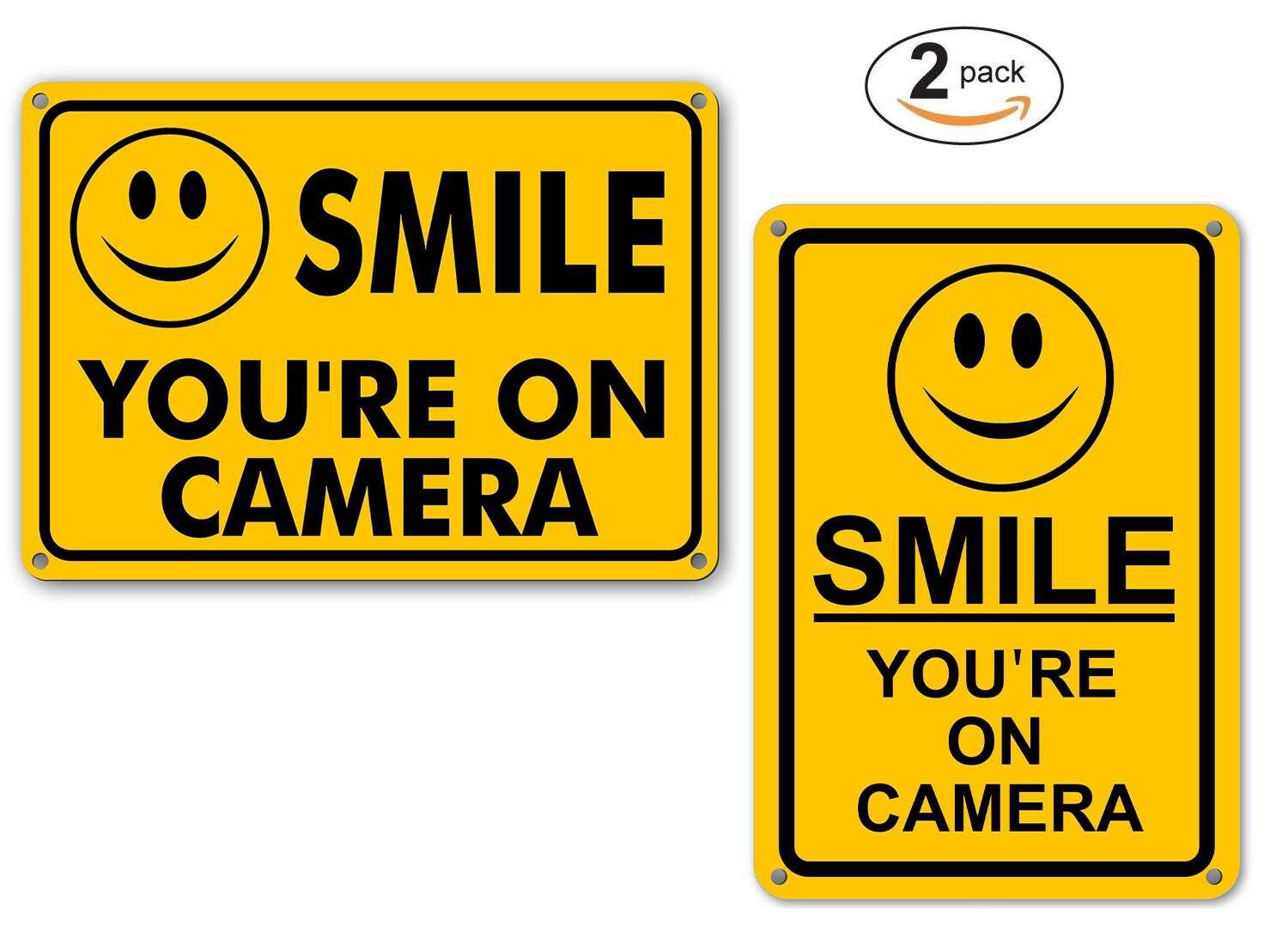 (2) Smile You’re on Camera Yellow Warning Signs Home Yard Security cctv Sign
