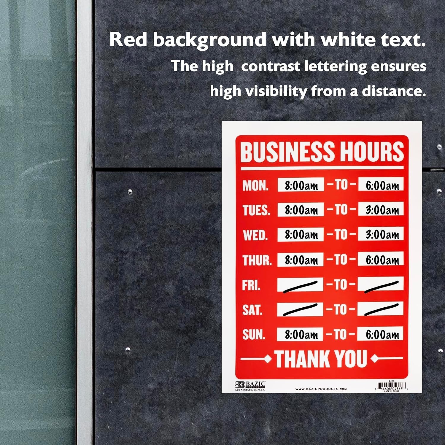Business Hours Sign, 12 x 16 in, Weather Resistant, Tapes, Tacks, Or Frames, …