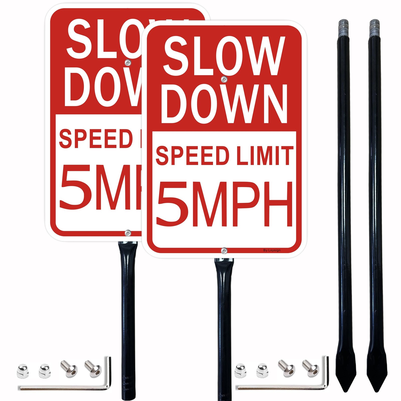 2 Pack Slow Down Speed Limit 5 MPH Sign 36 Inch Metal Stakes Aluminum Tool