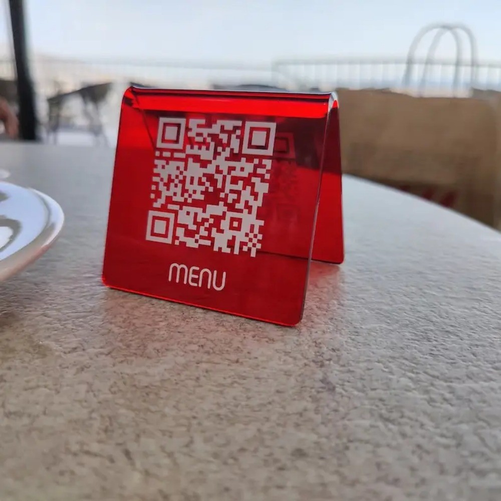 Crylic QR Menu Sign Touchless Menu Stand WiFi Connected QR Freestanding
