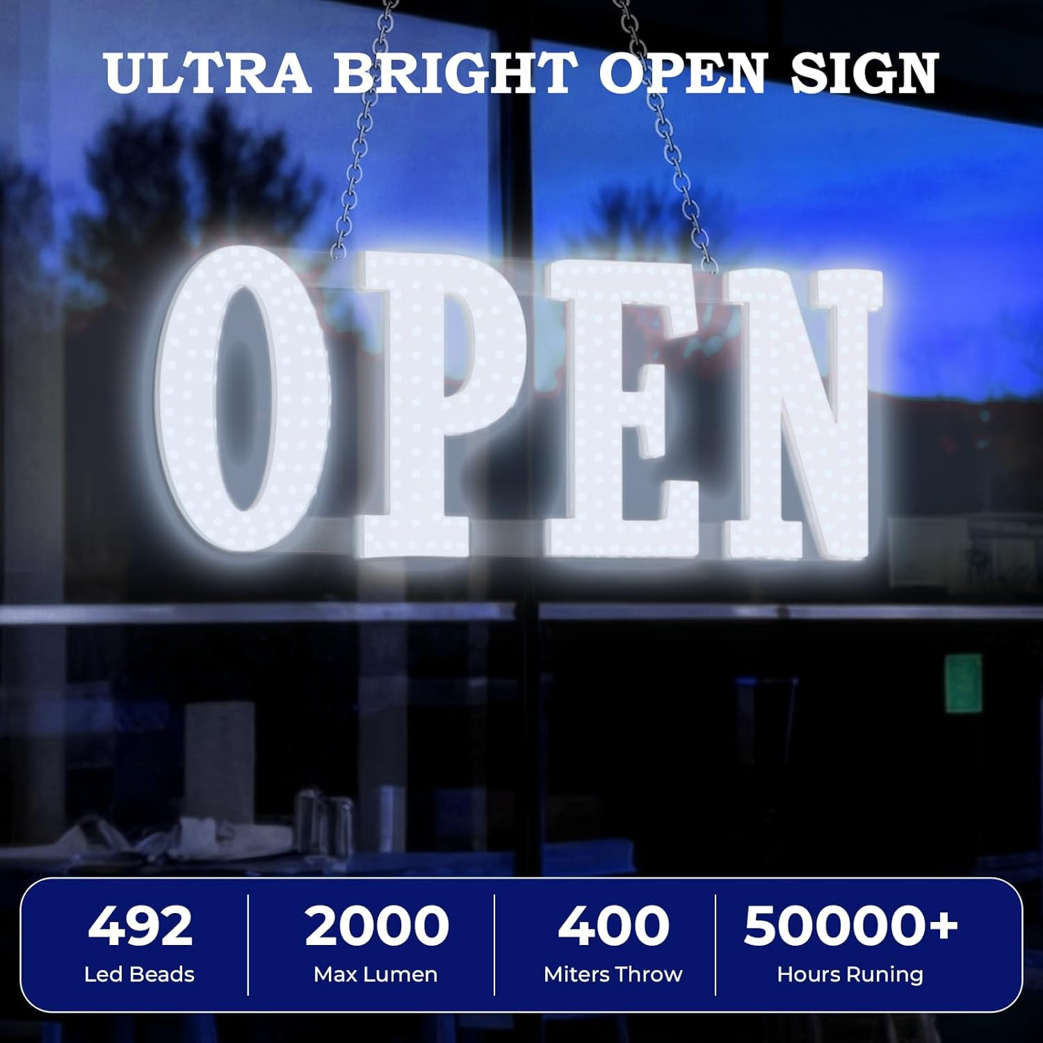 Open Sign for Business 30″X10″ with Timer and Remote Control, 10 Flashing Modes