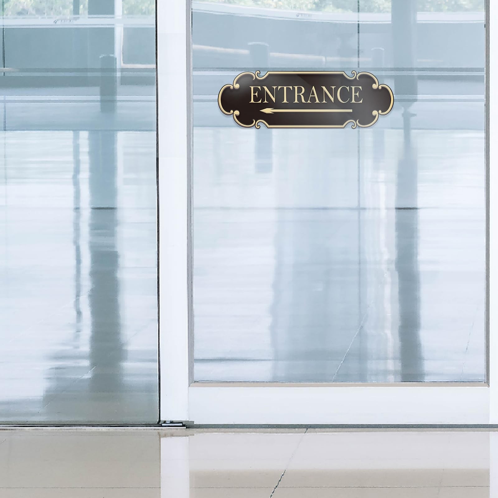 9×3 Inch Black Gold Acrylic Left Arrow Entrance Sign SelfStick Door Wall