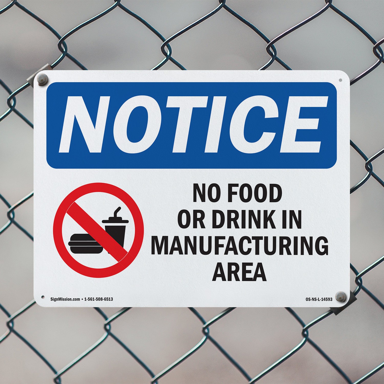 No Food Or Drink In Manufacturing Area OSHA Notice Sign Or Decal – 5 or 10 Pack