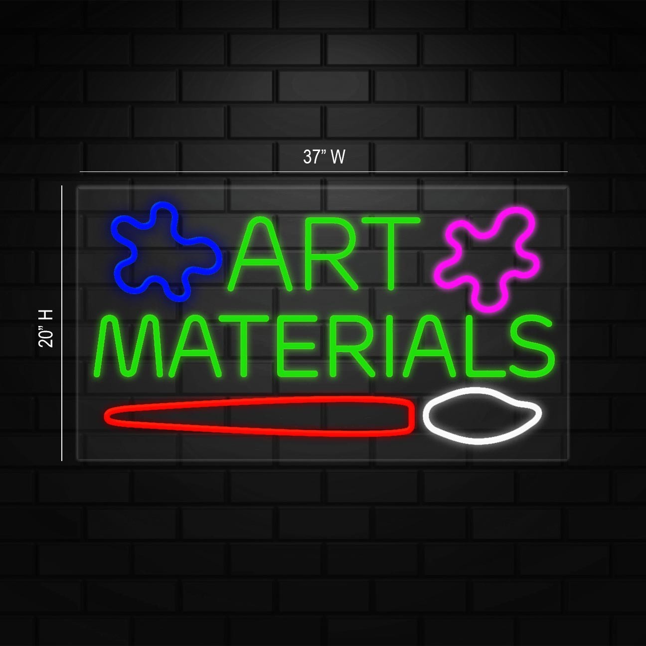 Art Materials Sign for Business Displays | LED Flex Neon | 37″W x 20″H x 1″D