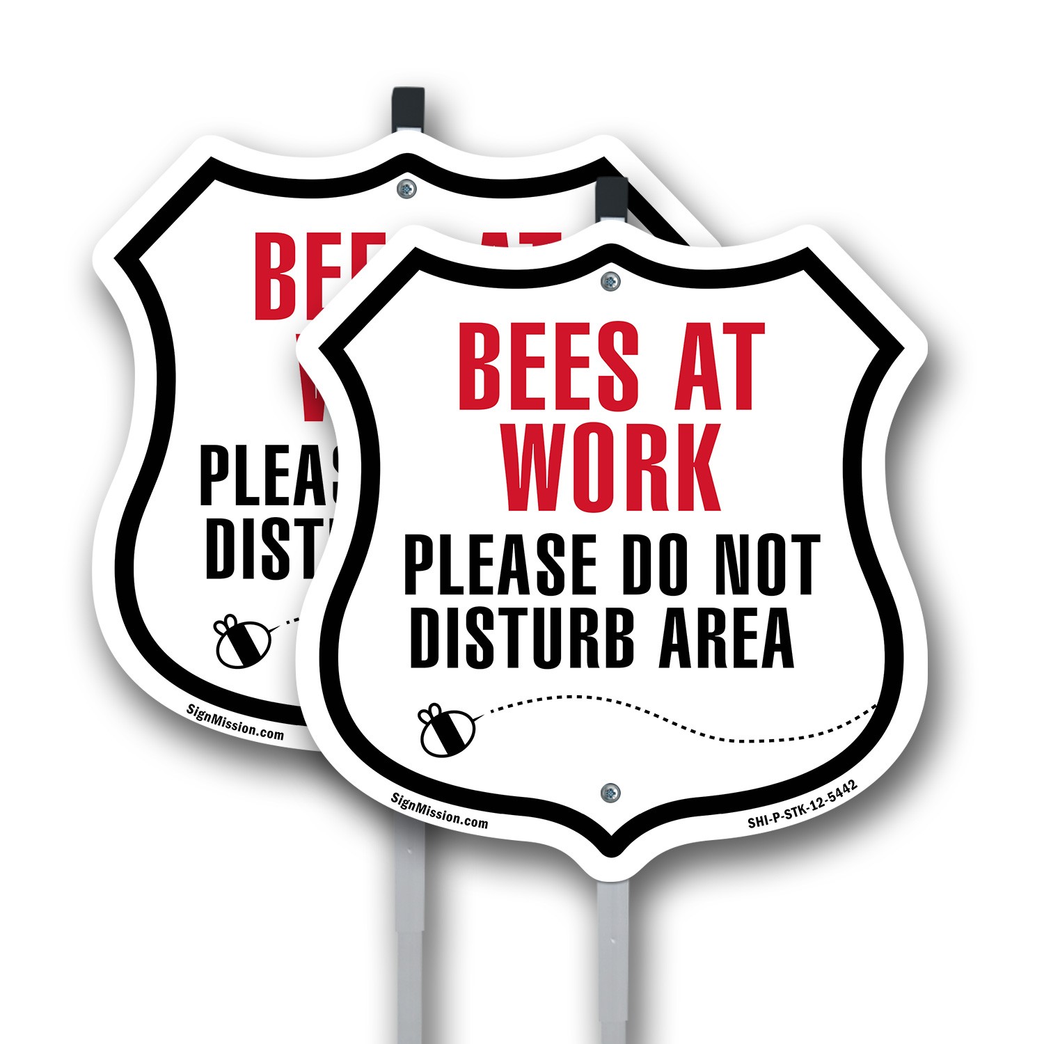 Bees At Work Please Do Not Disturb Area Shield Shaped Sign With Stake