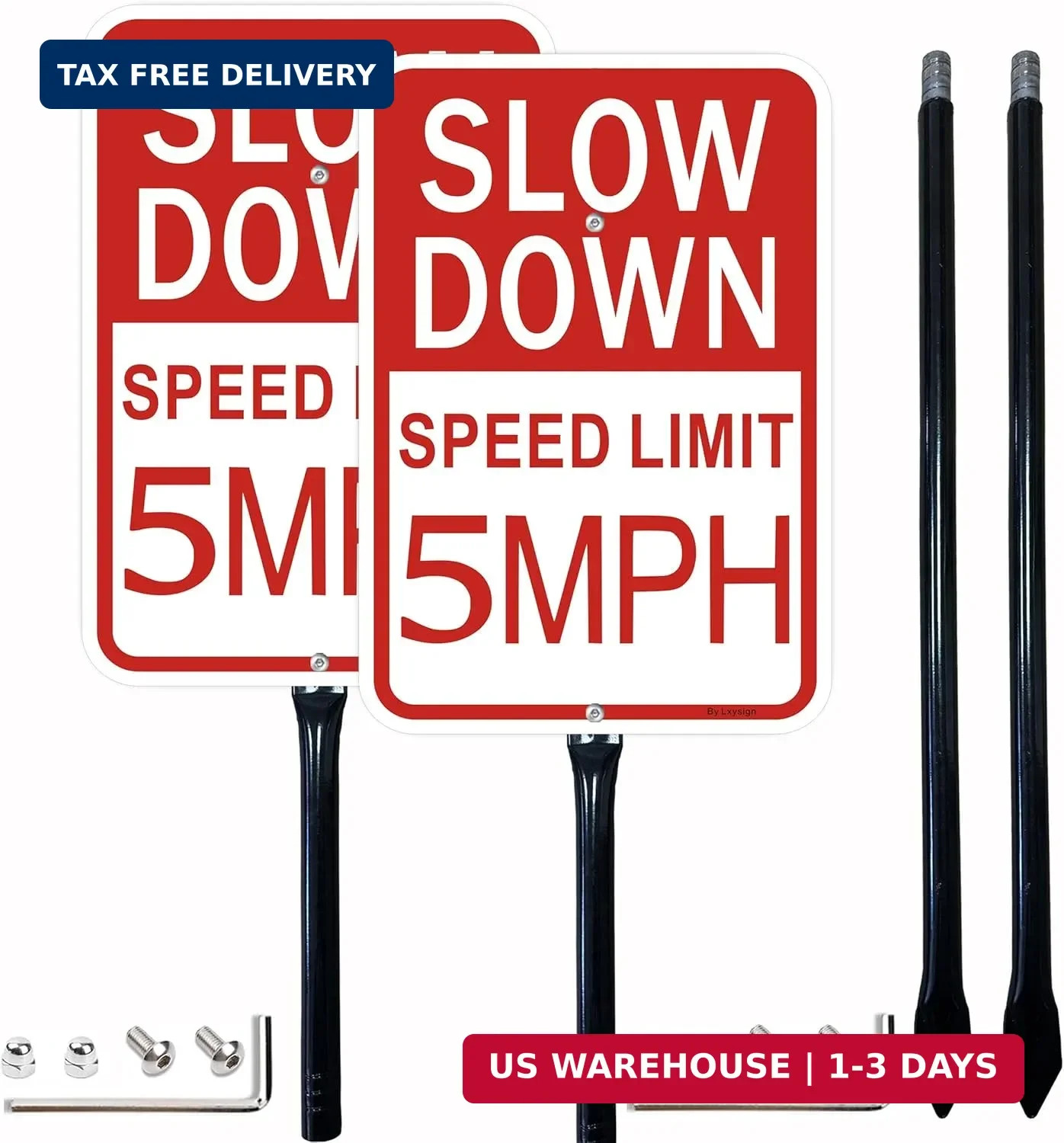 2 Pack Slow Down Sign, Speed Limit Sign 5 MPH, 36 Inches Metal Stakes, 14×10 Inc