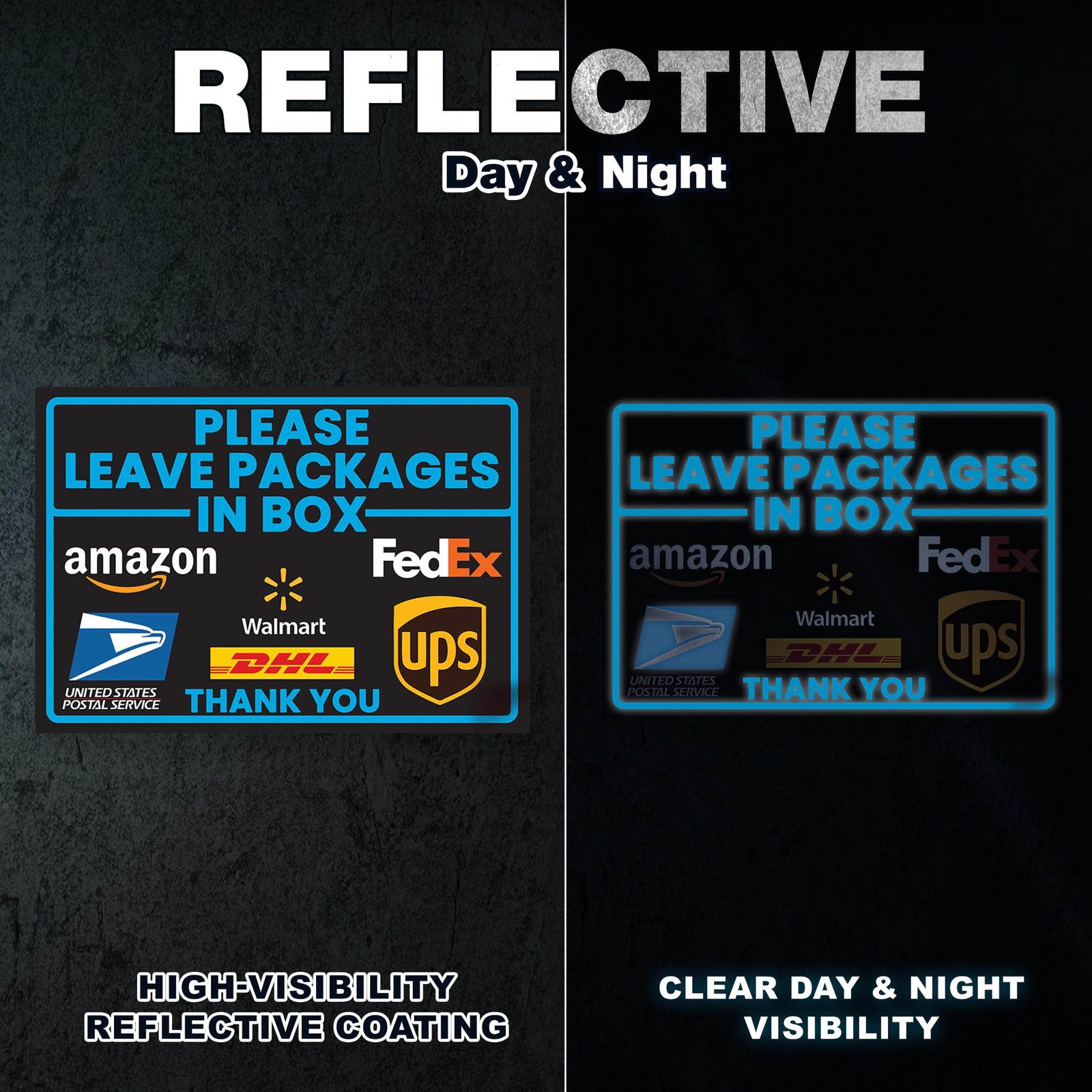 Leave Packages in Box Sticker, 10 x 7 Inch Reflective UV Laminated Vinyl