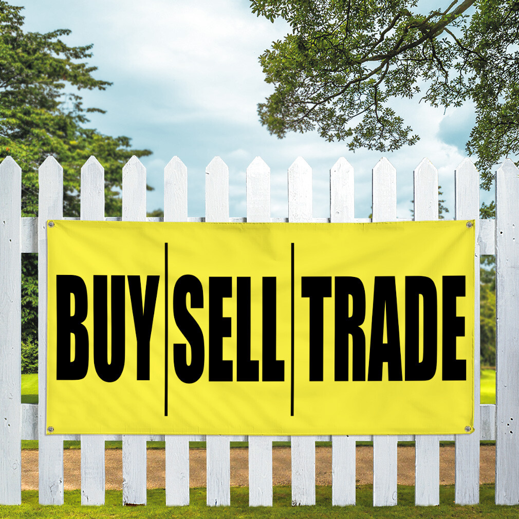 Vinyl Banner Multiple Sizes Buy Sell Trade Yellow & Red Promotion Business