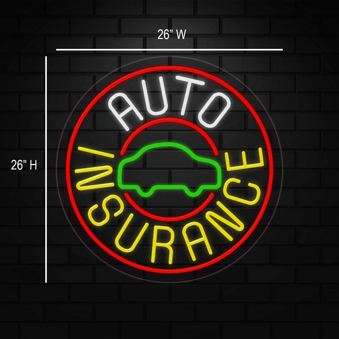 Auto Insurance Sign for Business Displays | LED Flex Neon | 26″W x 26″H x 1″D
