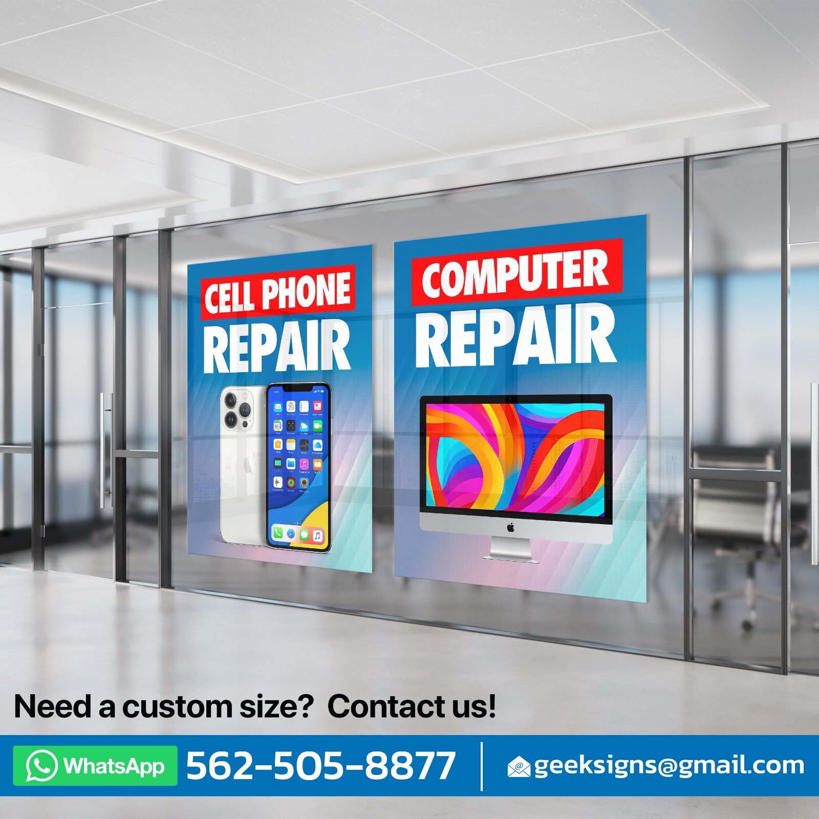 Colorful Vibrant Cell Phone PC Repair Window Wrap Graphics Signs Banner Apple