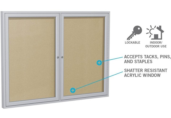 GHENT PA13630VX-133 Enclosed Bulletin Board silver frame black board 30×36 In.
