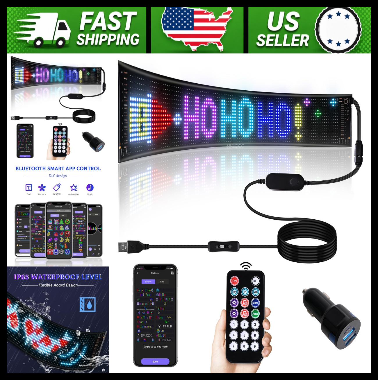 Programmable LED Car Window Sign Bluetooth App Control Custom Text Display