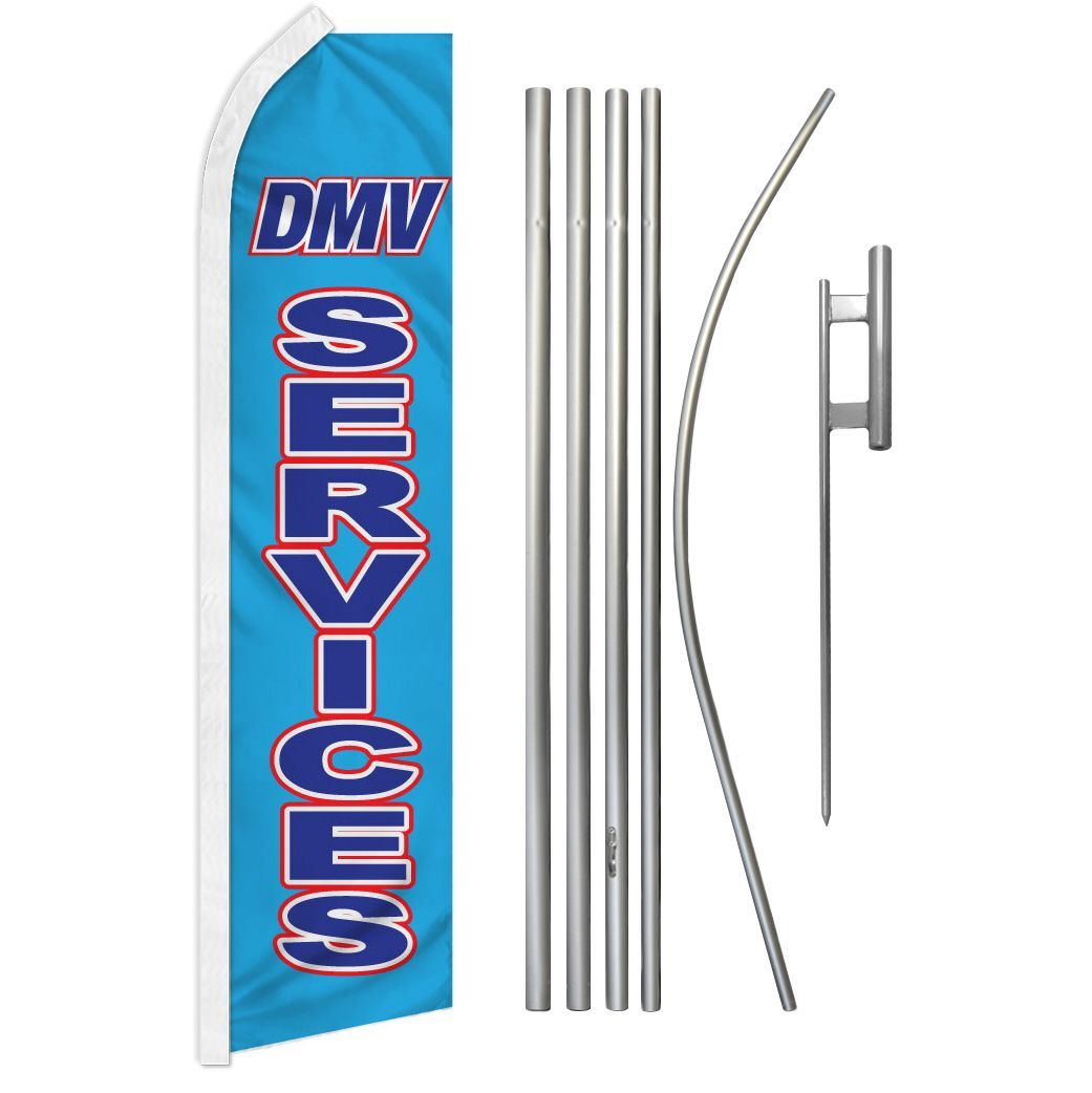 “DMV SERVICES” Advertising Super Flag & Pole Kit car auto license drive ltrs #3