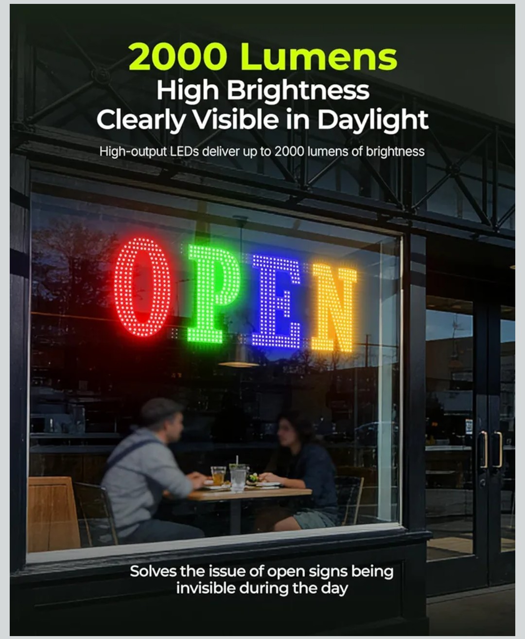 Multi-Color OPEN Sign, 40″ x 14″, Adjustable Brightness & Flash Speed, Remote