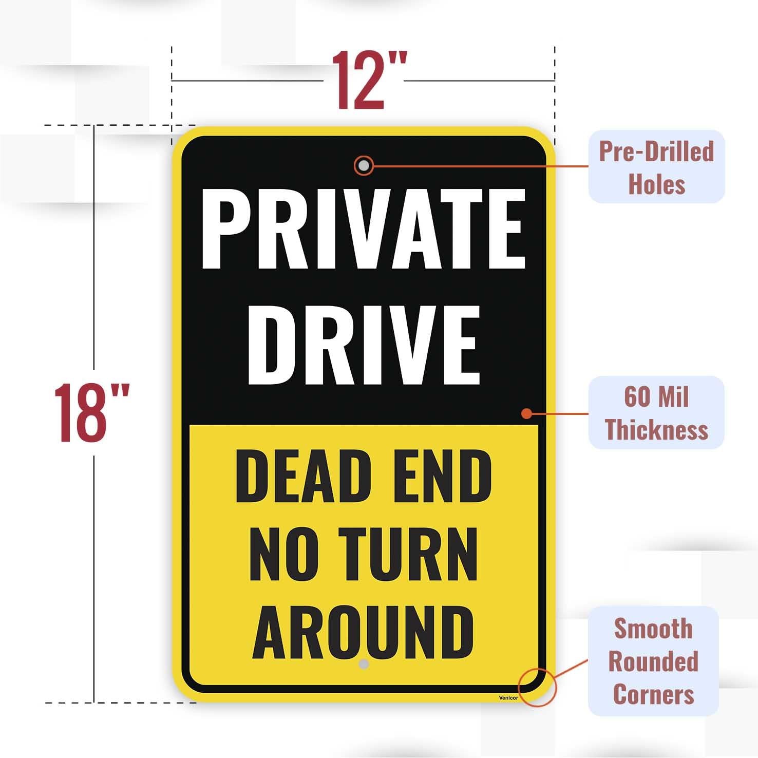 1PC Private Drive Dead End No Turn Around Sign, 18 x 12 Inches Aluminum Pri…