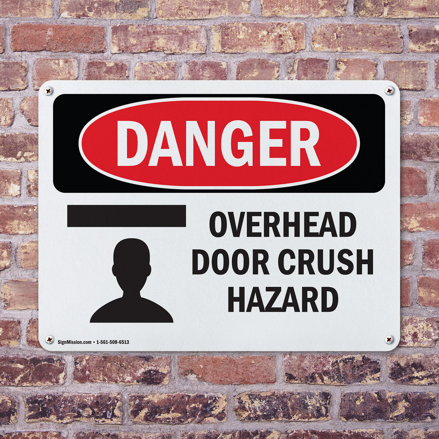 (2 Pack) Overhead Door Crush Hazard OSHA Danger Sign Decal Metal Plastic