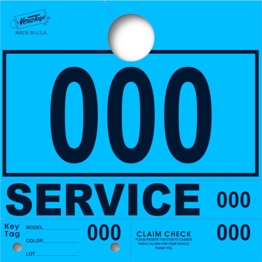 Blue Service Department Hang Tags Window Tag 1000 Per Box