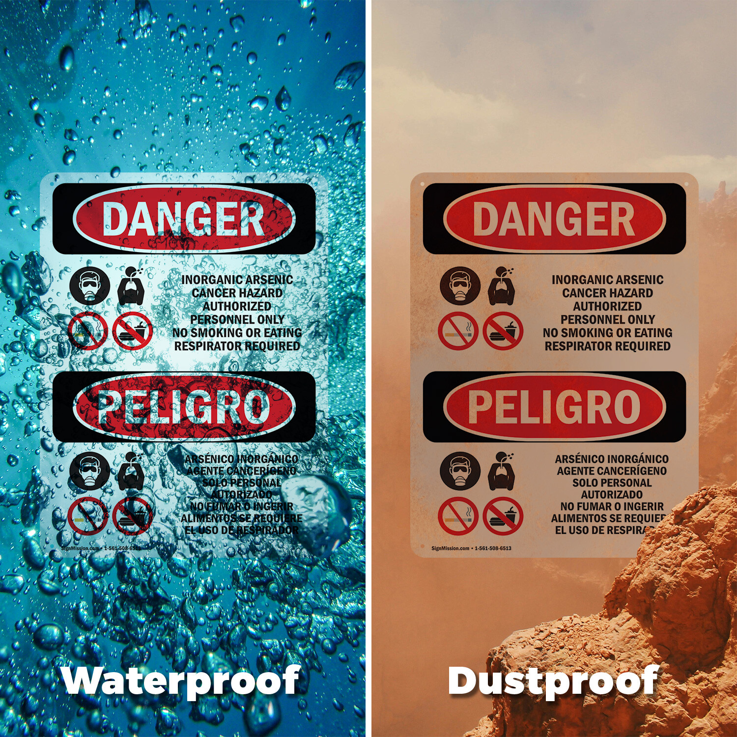 (2 Pack) Inorganic Arsenic Cancer Hazard Bilingual OSHA Danger Sign Decal Metal