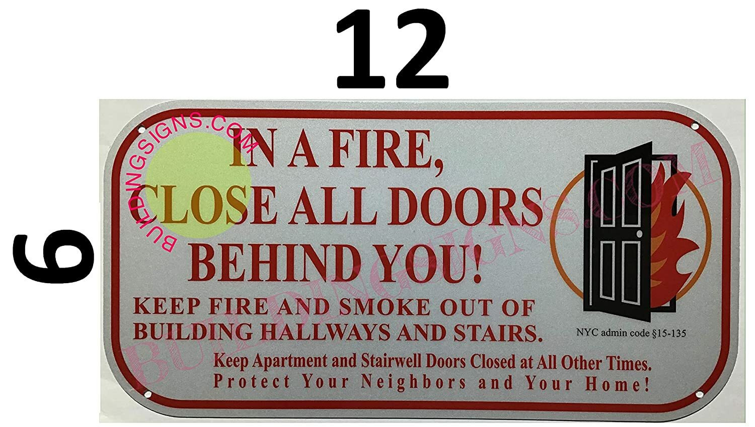 FDNY Sign New York In Fire Close All Doors Behind You sign (Reflective, nyc hpd)