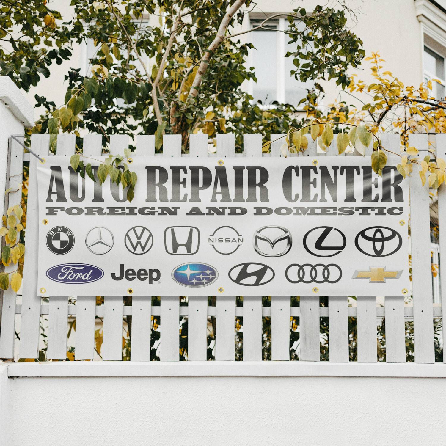 Auto Repair Center Foreign and Domestic Vinyl Banner Sign with Metal Grommets