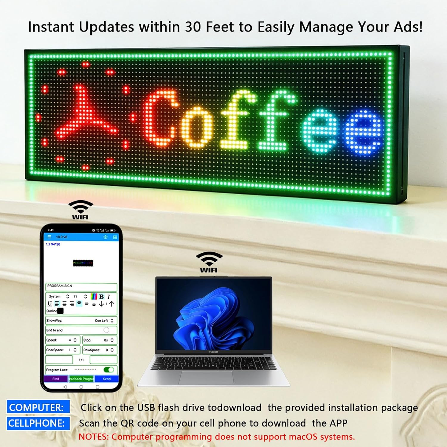 Programmable P10 LED Sign Board – Waterproof Neon Display for Business 39″x14