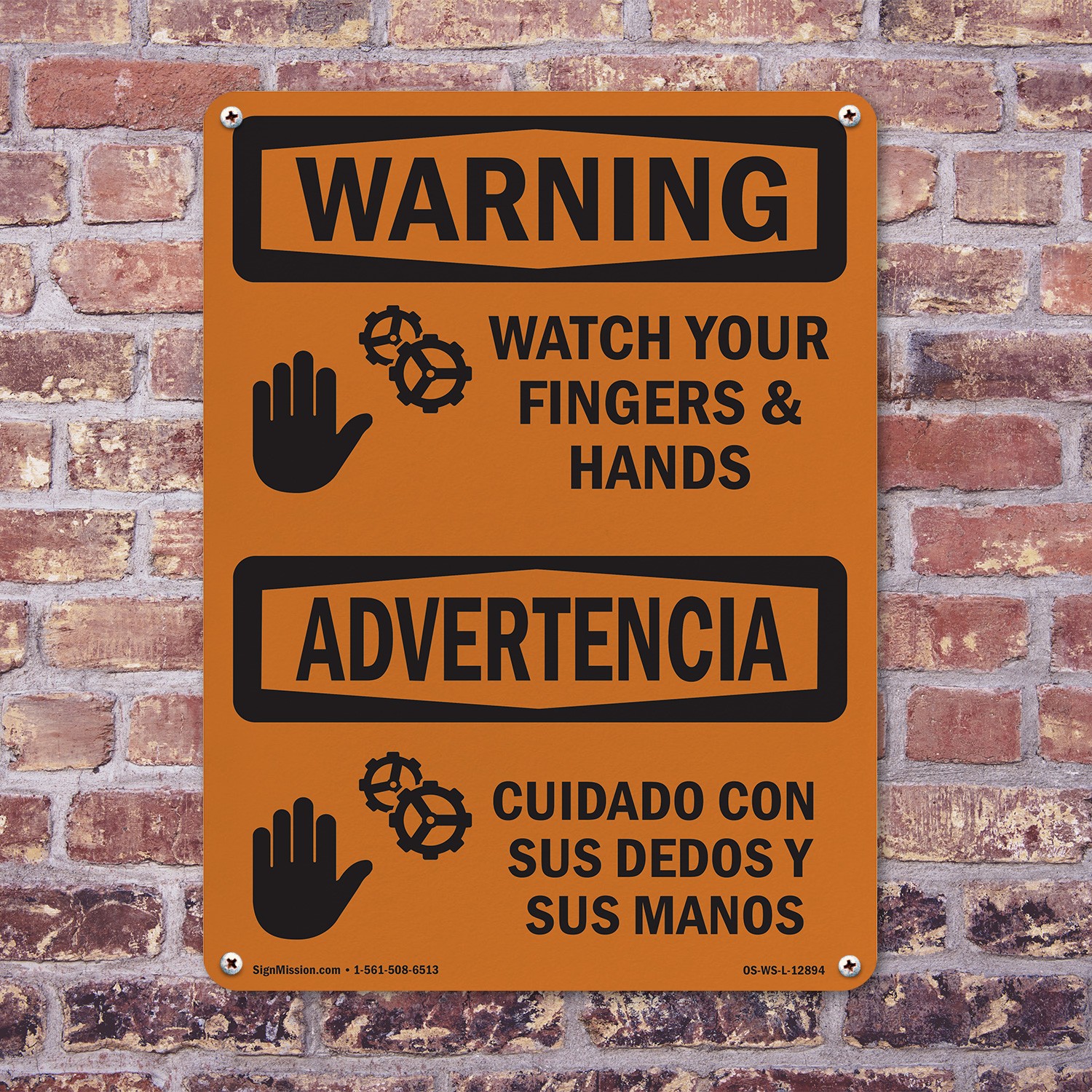 Watch Your Hands And Fingers Bilingual OSHA WARNING Sign Or Decal – 5 or 10 Pack